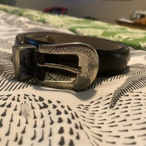 Brighton Black Leather Belt with Textured Silver Buckle